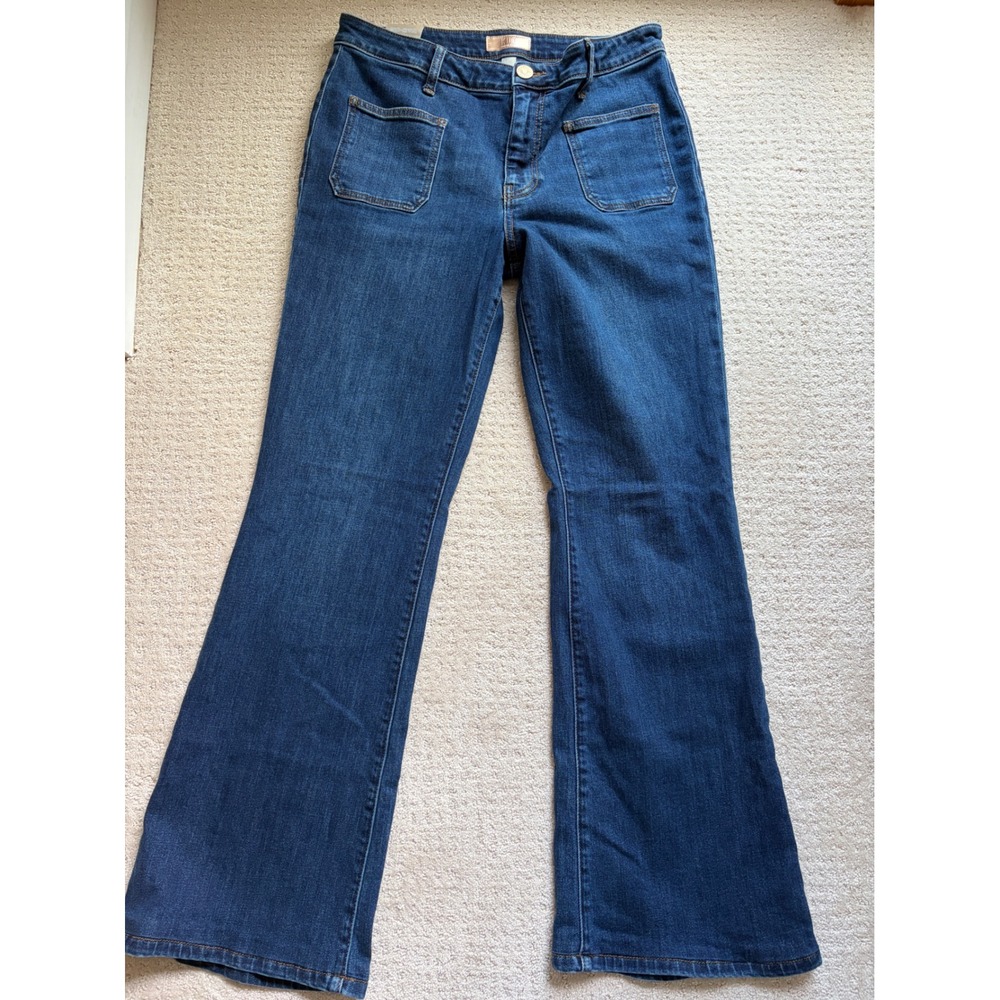 Kut from the Kloth Ana Jeans Women 10 Blue High Rise Flare Patch Pocket